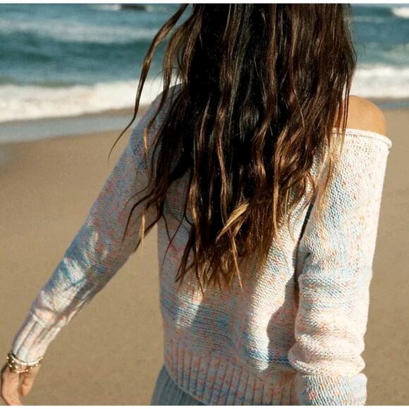 Anthropologie Chunky Knit Cotton Pullover Sweater Size Med Speckled Palm Trees - Picture 4 of 9